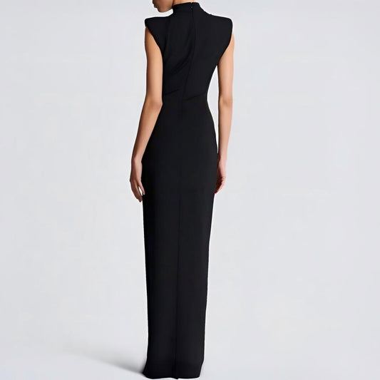 Wholesale Women's Mock-Neck Shoulder-Pad Slit Bodycon Maxi Dress – XS Womens Clothing