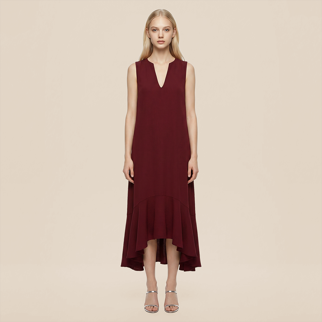 Casual Everyday Maxi A-Line Polyester Simple Deep V-Neck Asymmetric Dress - MYTHSIS