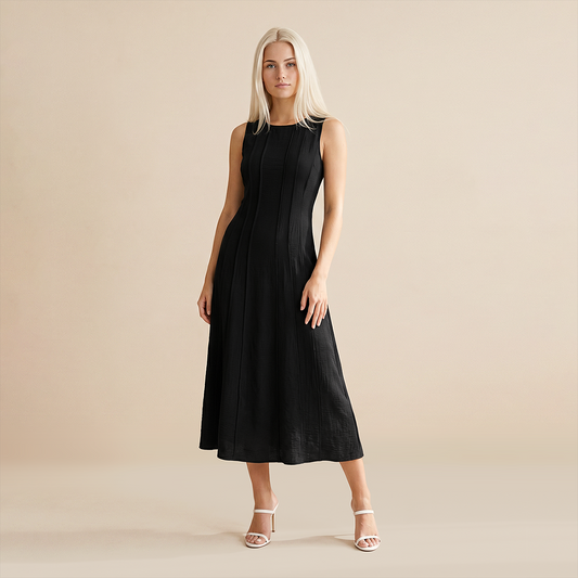 Casual Everyday Maxi A-Line Polyester Chic Round Neck Ruched Sleeveless Dress - MYTHSIS