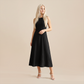 Casual Everyday Maxi A-Line Polyester Chic Round Neck Ruched Sleeveless Dress - MYTHSIS