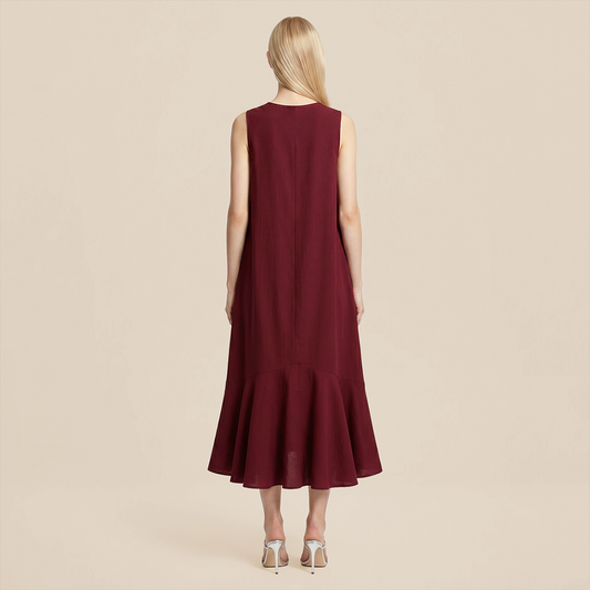 Casual Everyday Maxi A-Line Polyester Simple Deep V-Neck Asymmetric Dress - MYTHSIS