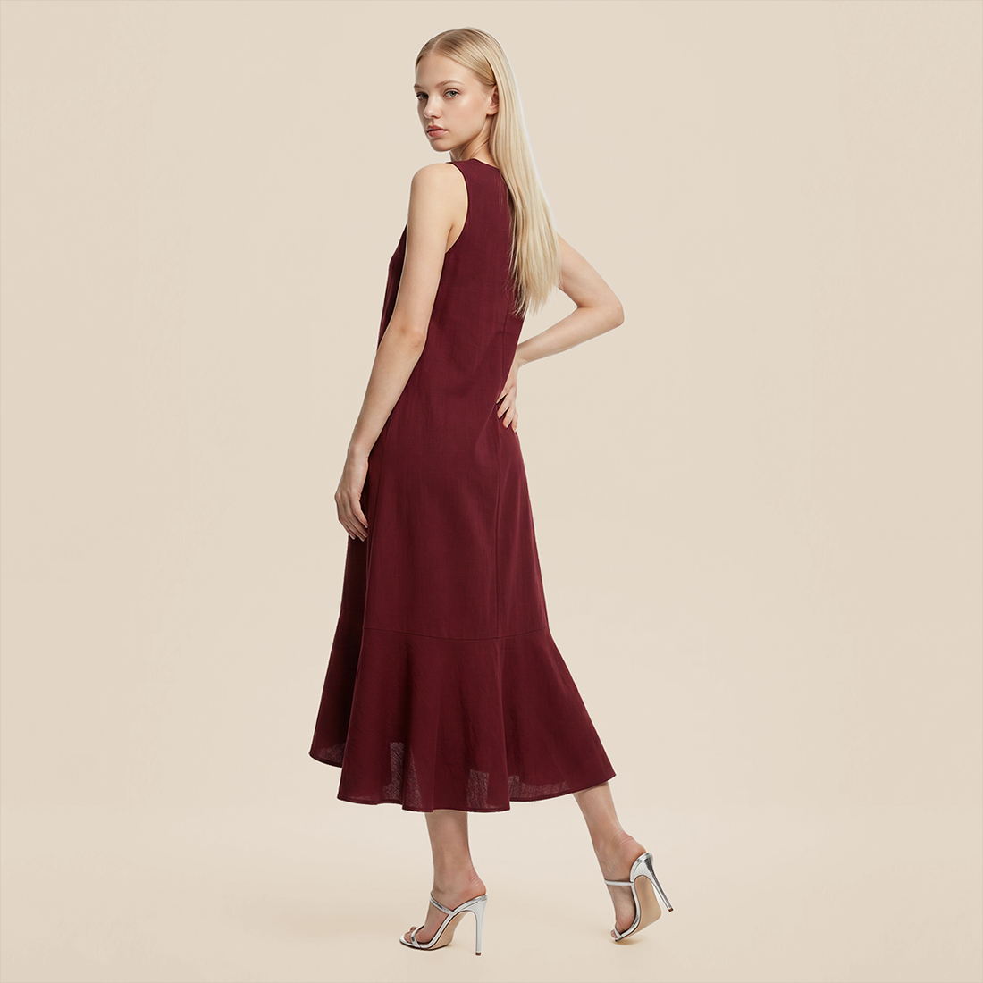 Casual Everyday Maxi A-Line Polyester Simple Deep V-Neck Asymmetric Dress - MYTHSIS
