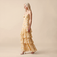 Wedding Guest Maxi A-Line Polyester Boho Strapless Floral Print Tiered Ruffle Dress - MYTHSIS