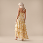Wedding Guest Maxi A-Line Polyester Boho Strapless Floral Print Tiered Ruffle Dress - MYTHSIS