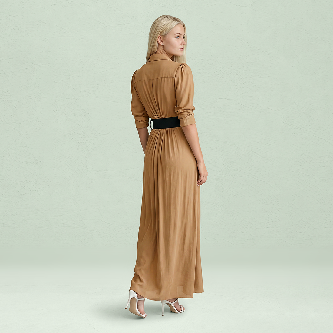 Solid Belted Shirt Collar Maxi Dress - Wholesale Supplier
