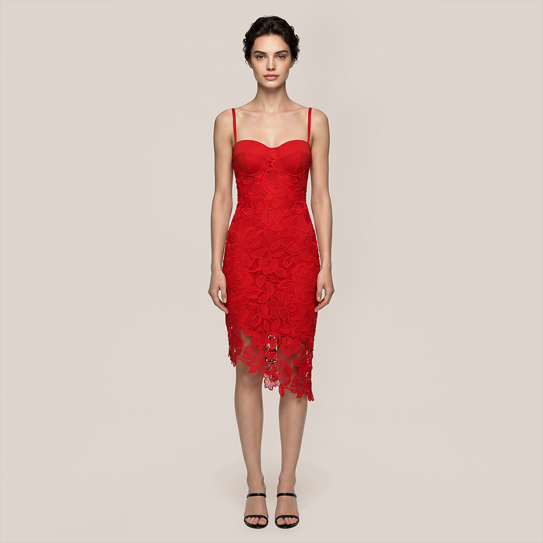 【Party & Event】 Midi Bodycon Polyester Sexy Strapless Lace Dress - MYTHSIS