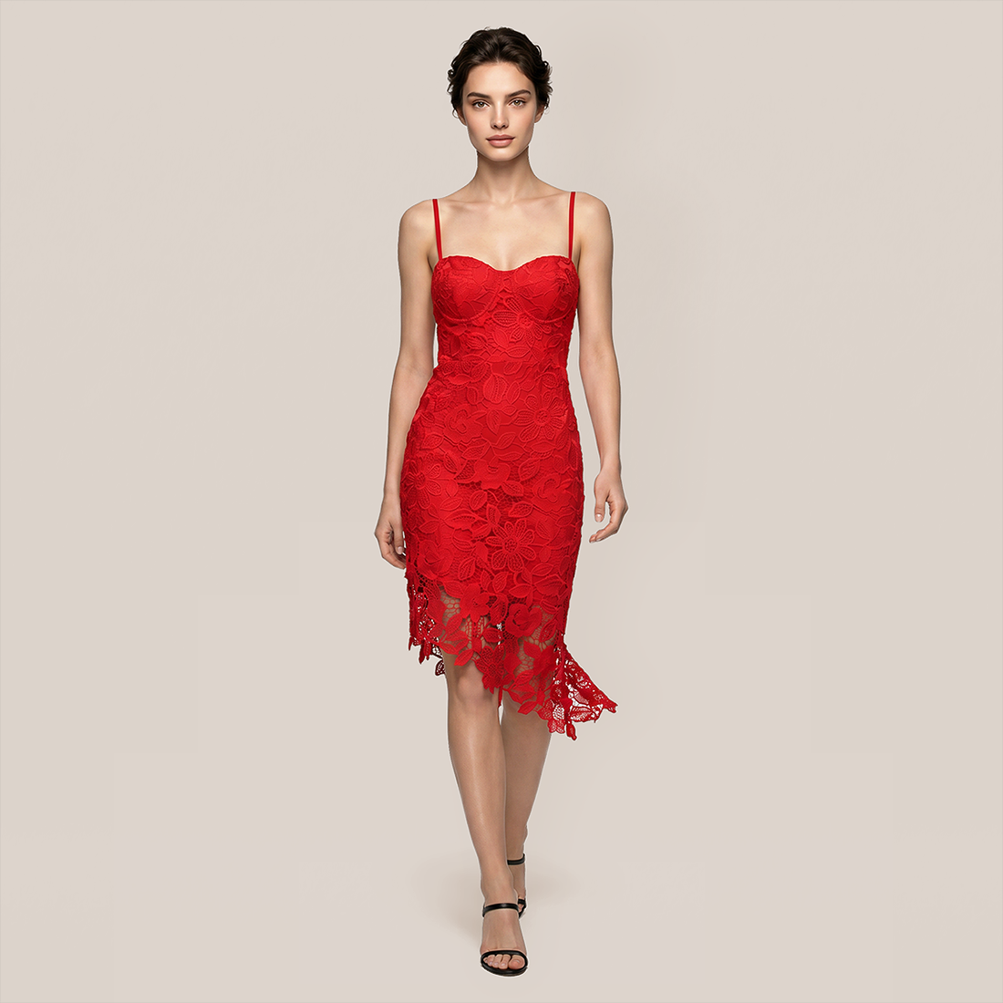 【Party & Event】 Midi Bodycon Polyester Sexy Strapless Lace Dress - MYTHSIS