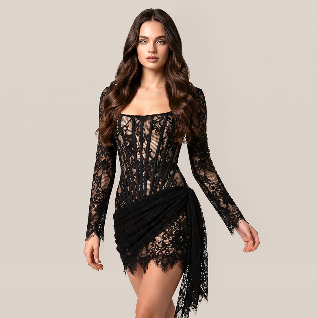 Date Night Mini Lace Bodycon Romantic high waist Dress - MYTHSIS