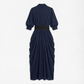 Work & Office Maxi Shirt Dress Polyester Chic Shirt Collar Solid Belted Long Sleeve Dress - MYTHSIS