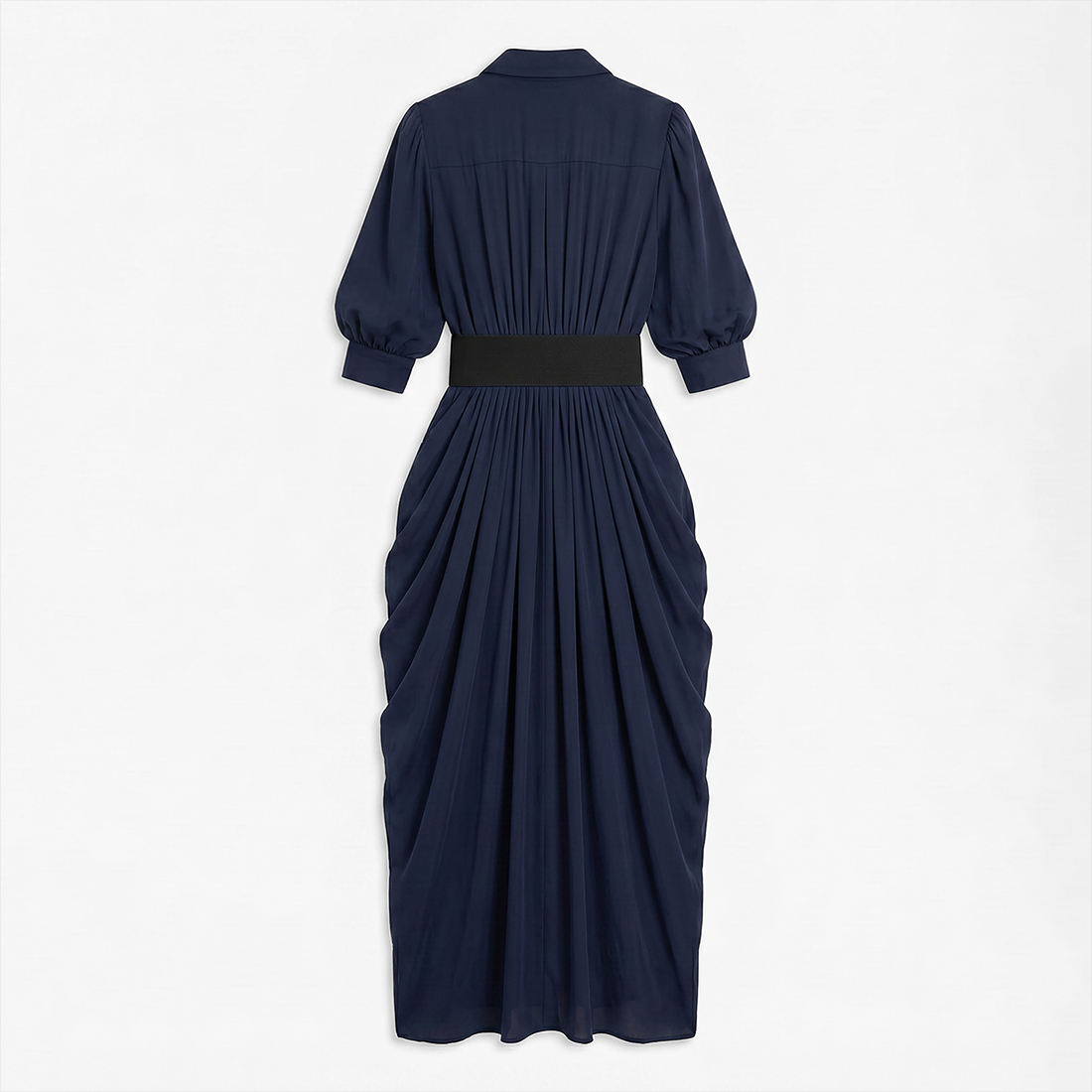 Work & Office Maxi Shirt Dress Polyester Chic Shirt Collar Solid Belted Long Sleeve Dress - MYTHSIS
