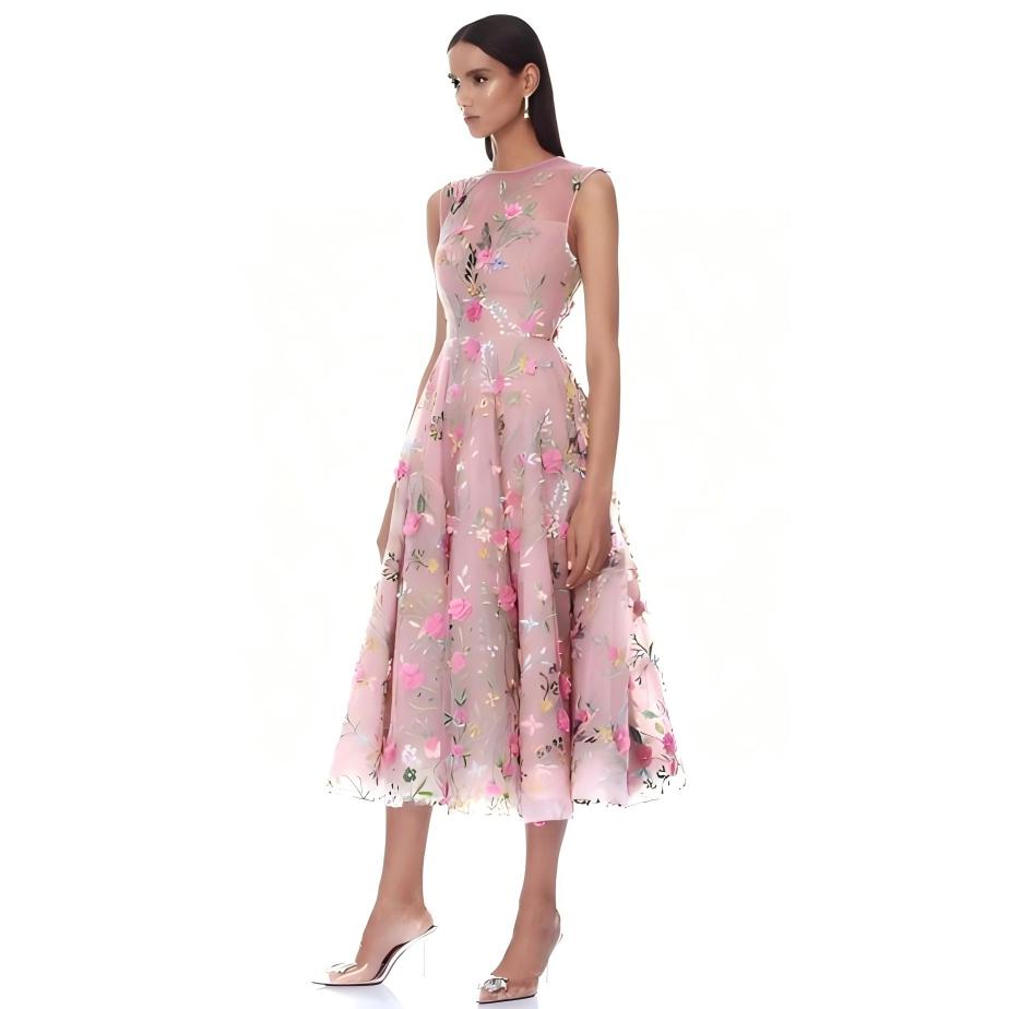 Wholesale Women's 3D Floral Embroidered Mesh Party Evening Dress - XS Women's Clothing
