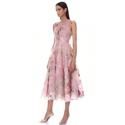 Wholesale Women's 3D Floral Embroidered Mesh Party Evening Dress - XS Women's Clothing