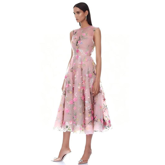 Wholesale Women's 3D Floral Embroidered Mesh Party Evening Dress - XS Women's Clothing