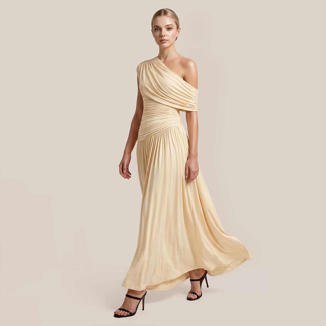 Casual Polyester Solid Color One-Shoulder Maxi Asymmetric Dress - MYTHSIS