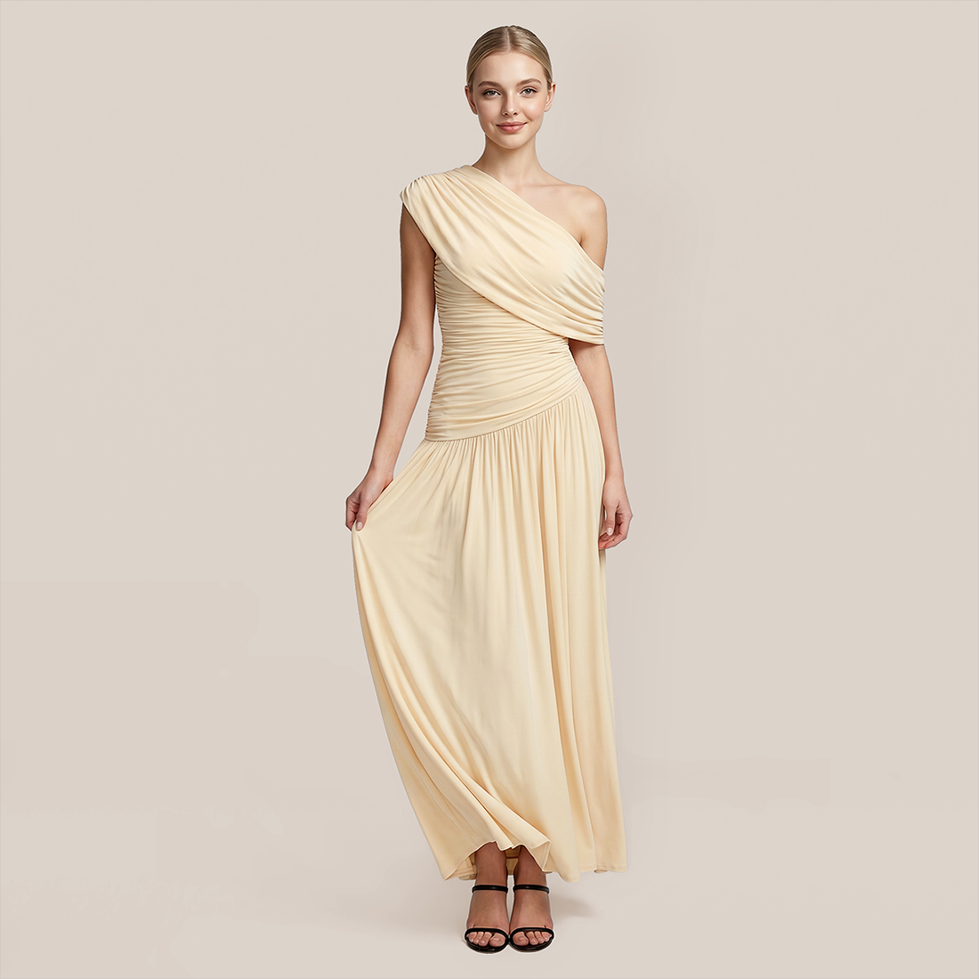 Casual Polyester Solid Color One-Shoulder Maxi Asymmetric Dress - MYTHSIS