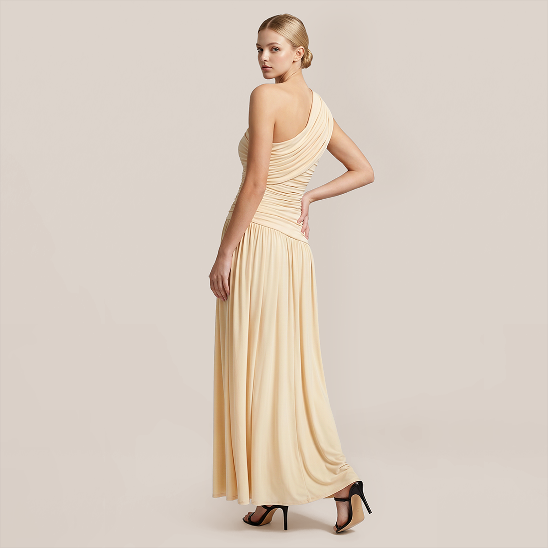 Casual Polyester Solid Color One-Shoulder Maxi Asymmetric Dress - MYTHSIS