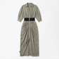 Work & Office Maxi Shirt Dress Polyester Chic Shirt Collar Solid Belted Long Sleeve Dress - MYTHSIS