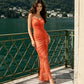 Wholesale Women's Mesh Ruched Spaghetti-Strap Long Dress