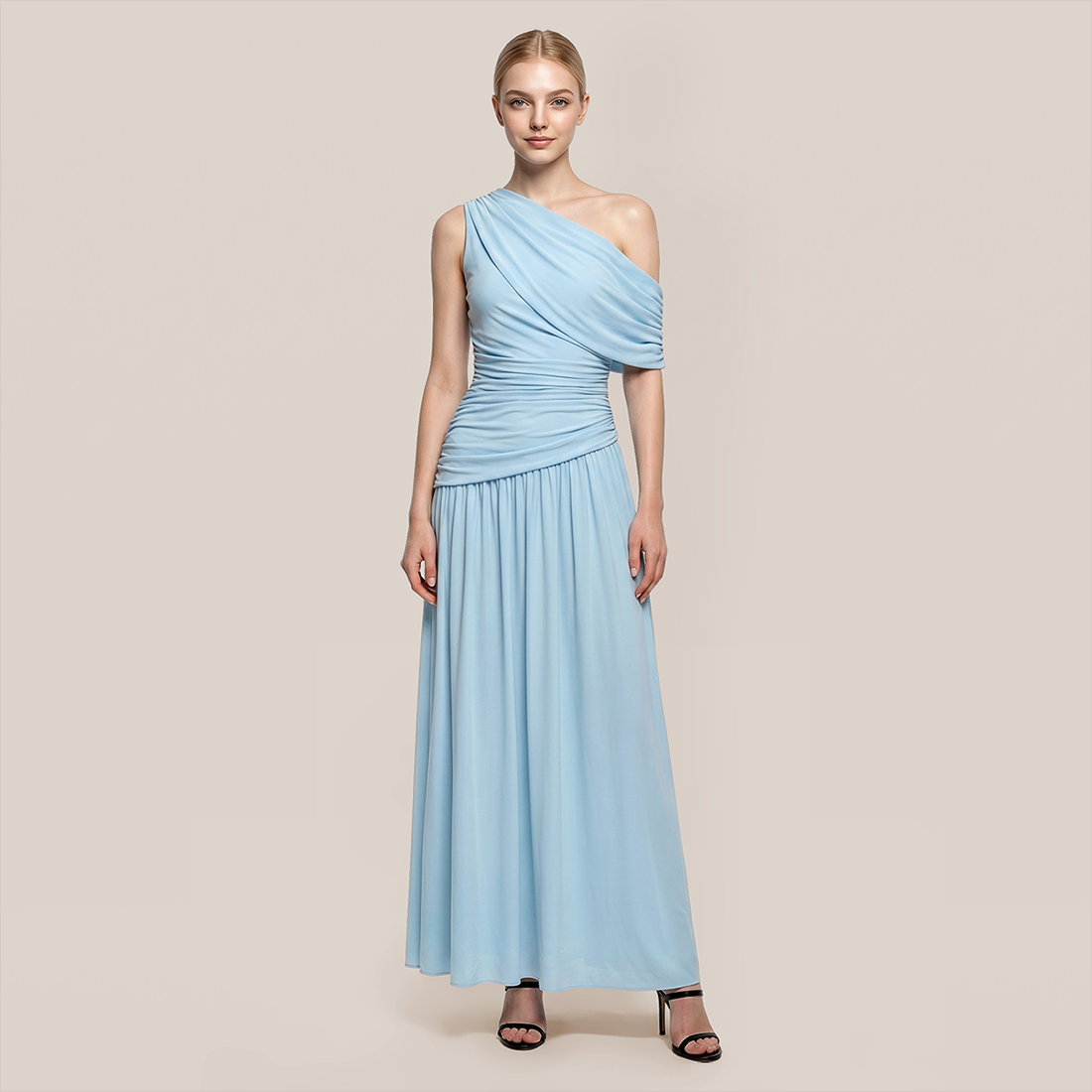 【Casual Everyday】 Maxi Irregular Polyester Chic One-Shoulder Pleated Dress - MYTHSIS