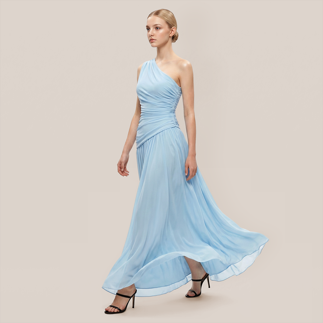 Casual Polyester Solid Color One-Shoulder Maxi Asymmetric Dress - MYTHSIS