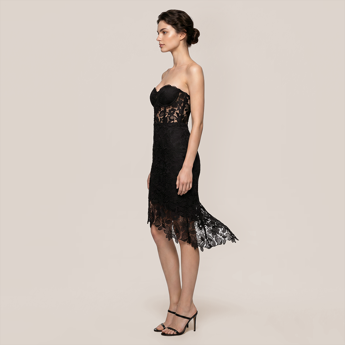 【Party & Event】 Midi Bodycon Polyester Sexy Strapless Lace Dress - MYTHSIS