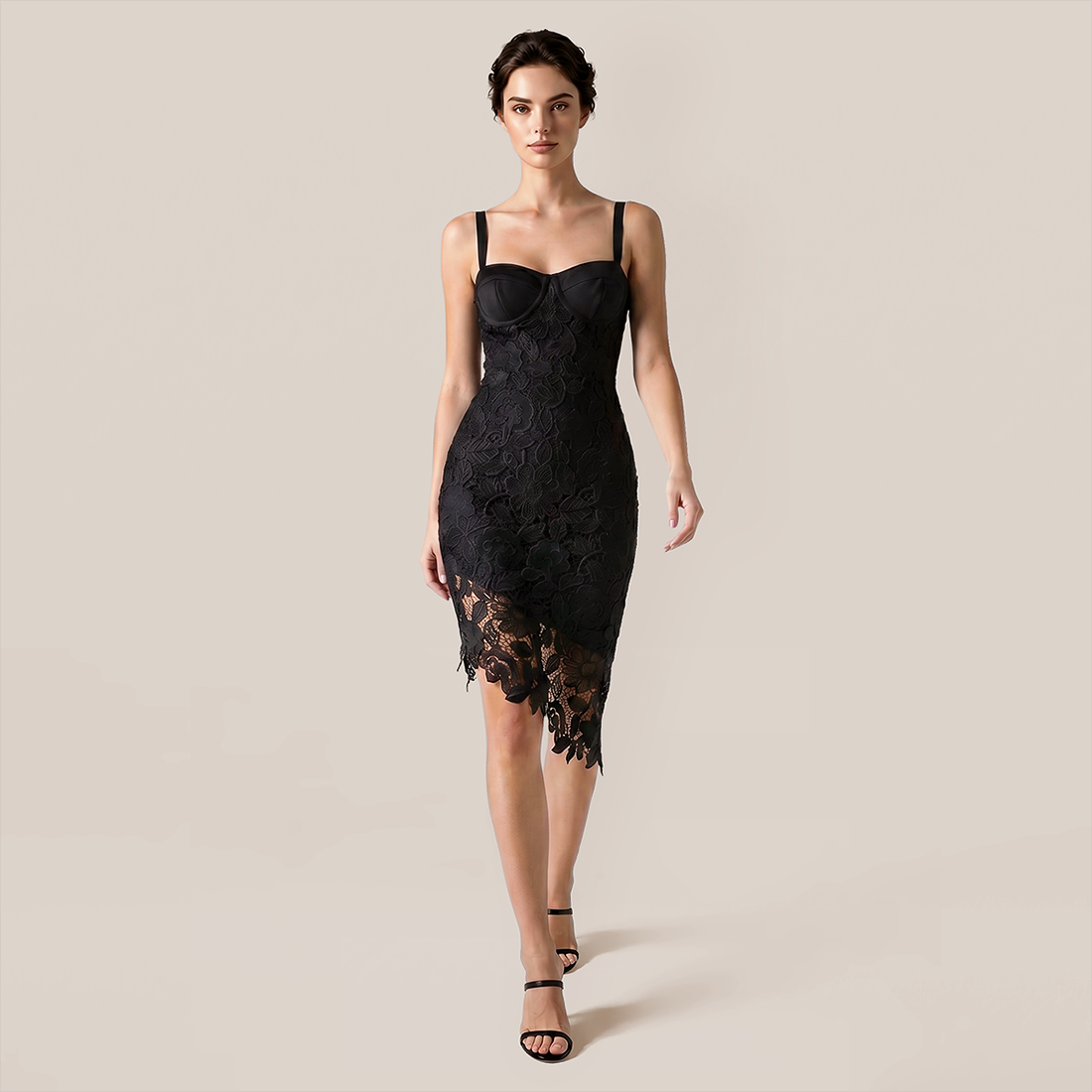 【Party & Event】 Midi Bodycon Polyester Sexy Strapless Lace Dress - MYTHSIS