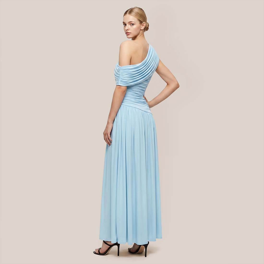 Casual Polyester Solid Color One-Shoulder Maxi Asymmetric Dress - MYTHSIS