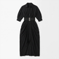 Work & Office Maxi Shirt Dress Polyester Chic Shirt Collar Solid Belted Long Sleeve Dress - MYTHSIS