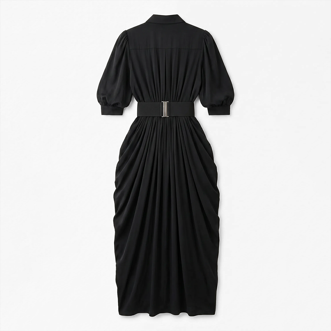 Work & Office Maxi Shirt Dress Polyester Chic Shirt Collar Solid Belted Long Sleeve Dress - MYTHSIS