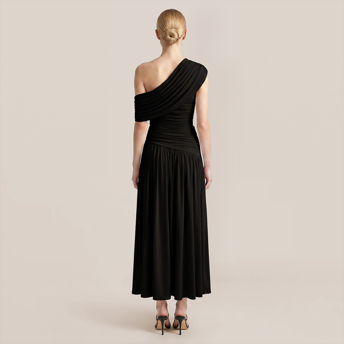 【Casual Everyday】 Maxi Irregular Polyester Chic One-Shoulder Pleated Dress - MYTHSIS