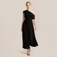 【Casual Everyday】 Maxi Irregular Polyester Chic One-Shoulder Pleated Dress - MYTHSIS