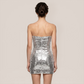 【Party & Event】 Mini Bodycon Sequin Glam Straight Neck Spliced Dress - MYTHSIS