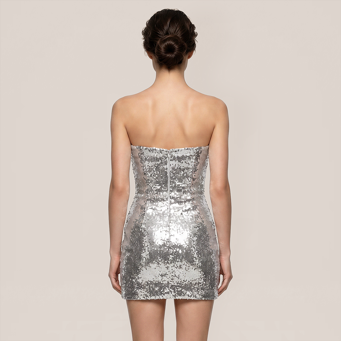 【Party & Event】 Mini Bodycon Sequin Glam Straight Neck Spliced Dress - MYTHSIS