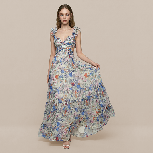 Vacation Maxi Tiered Chiffon Feminine Dress - MYTHSIS