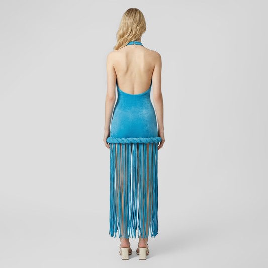 Formal Evening Maxi Bodycon Velvet Glam High-Neck Halter Dress - MYTHSI