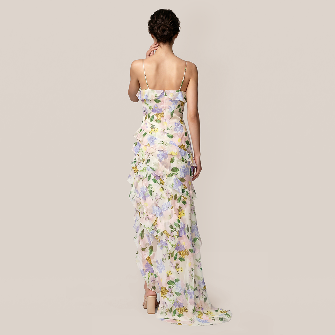 【Vacation】 Maxi A-Line Chiffon Boho U-Neck 3D Floral Dress - MYTHSIS