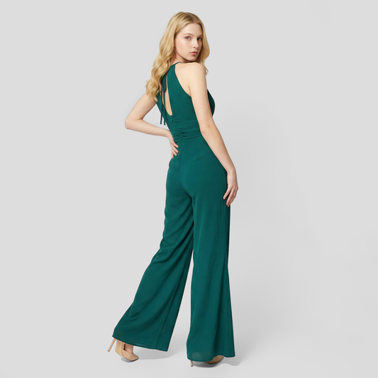 Elegant Halter V-Neck Sleeveless Jumpsuit for Women - Slim Fit Evening Dress