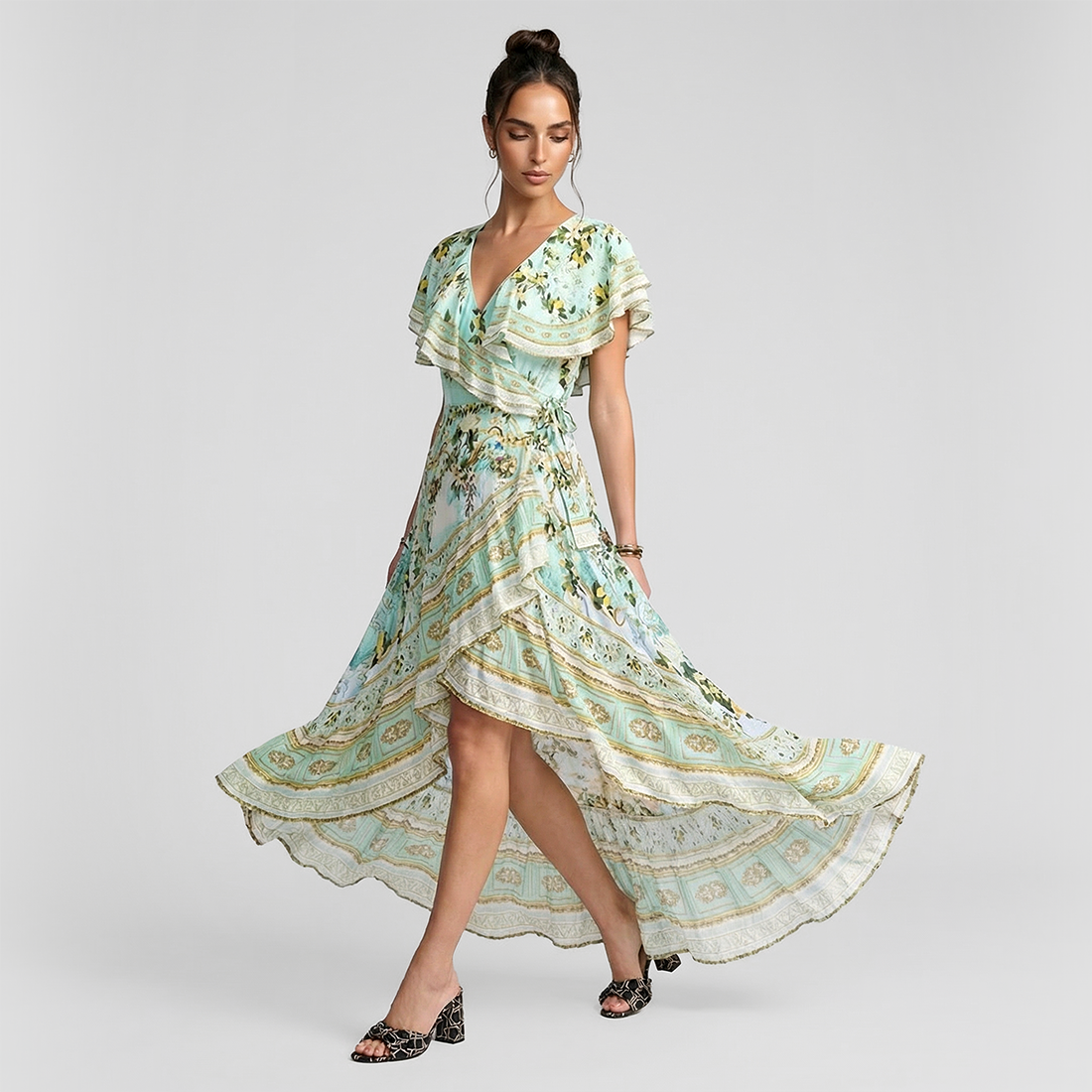Vacation Maxi A-Line Chiffon Romantic Ruffled Sleeve Dress - MYTHSIS