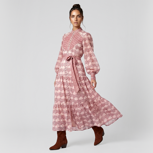 Single breasted loose tie casual vacation maxi  dress