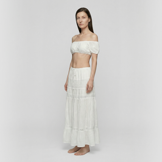 One shoulder sexy split tops & skirts 2 pics set