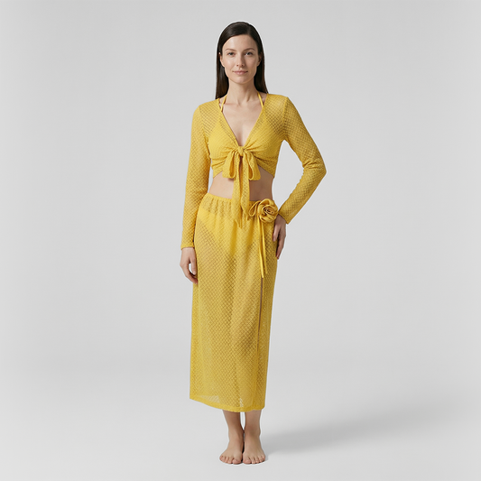 Bra+Underwear+Coat+Long Skirt Beach Resort Bikini Four Piece Set