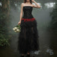 【Party & Event】 Maxi A-Line Sequin Polyester Sexy Strapless Rhinestone Feather Mesh Dress - MYTHSIS