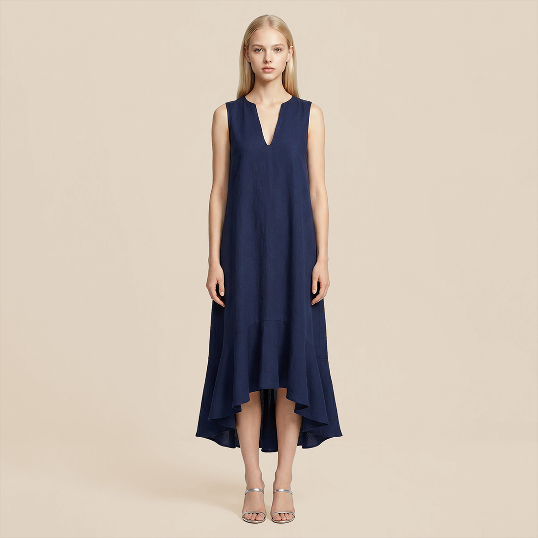 Casual Everyday Maxi A-Line Polyester Simple Deep V-Neck Asymmetric Dress - MYTHSIS