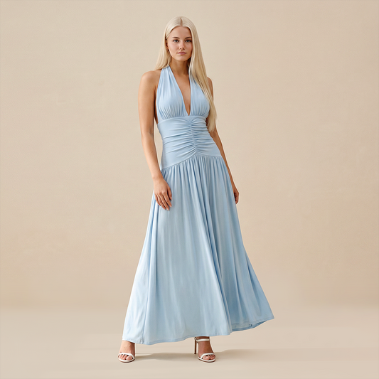 Casual Everyday Mini Sheath Polyester Chic Halter Neck Solid Sleeveless Dress - MYTHSIS
