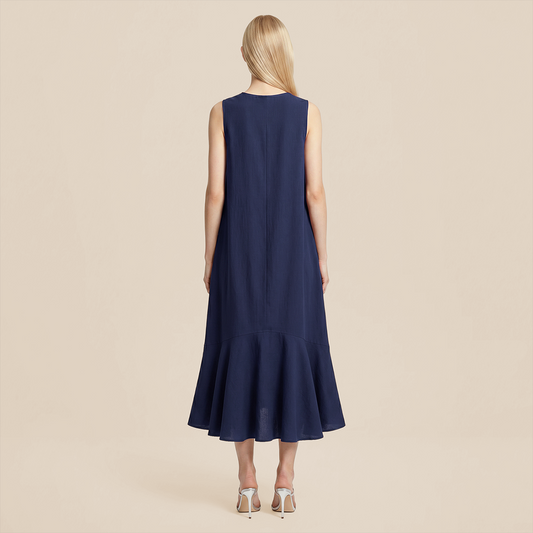 Casual Everyday Maxi A-Line Polyester Simple Deep V-Neck Asymmetric Dress - MYTHSIS