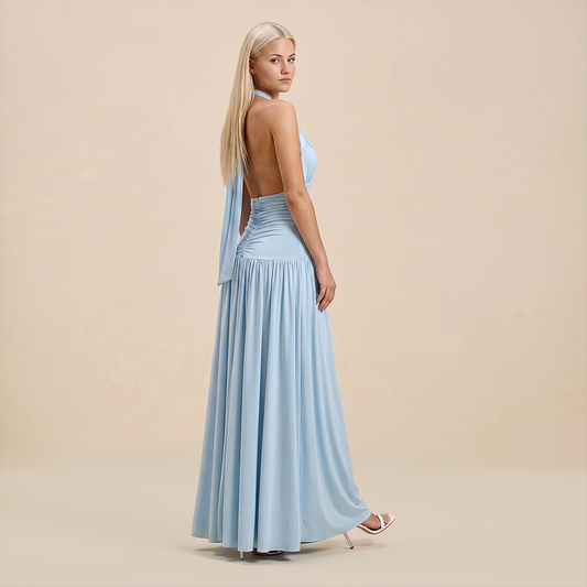 Casual Everyday Maxi A-Line Polyester Chic Halter Neck Solid Sleeveless Dress - Wholesale Dresses Low MOQ - MYTHSIS