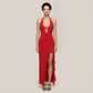 Vacation Maxi Irregular Polyester Sexy V-Neck Ruffle Open Back Dress - MYTHSIS