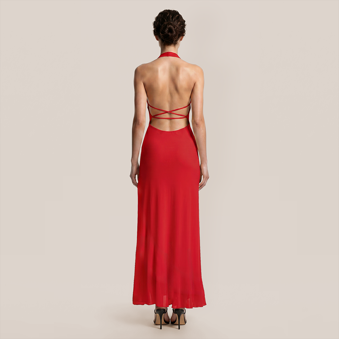 Vacation Maxi Irregular Polyester Sexy V-Neck Ruffle Open Back Dress - MYTHSIS