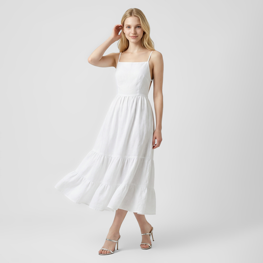 Sleeveless Backless Strappy Maxi Cake Dress - Summer Boho Chic
