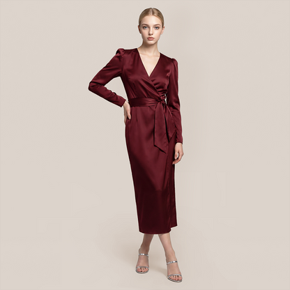 Work Office Maxi Wrap Chiffon Elegant V-Neck Dress - MYTHSIS